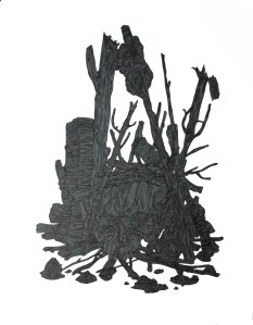 dessin feux de camp noir crane